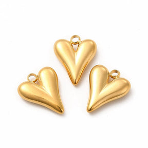 Water-resistant Heart Pendant, Gold-plated Steel, (15x12mm) - Uniq Perler - 113478