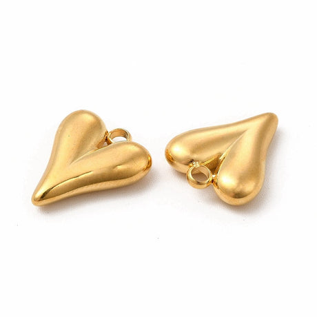 Vandfast Hjerte Vedhæng, Forgyldt Stål, (15x12mm) - Uniq Perler - 113478