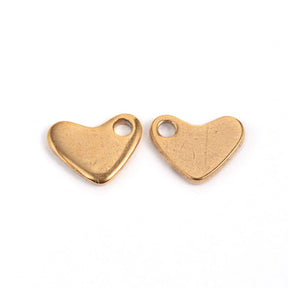 Water-resistant Heart Pendant, Gold-plated Steel, 6x7.5mm, 6 pcs. - Uniq Perler - 113799