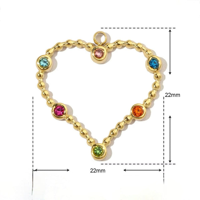 Vandfast Hjerte Vedhæng Med Farvet Rhinsten, 18K Forgyldt (22x22mm) - Uniq Perler - 104284