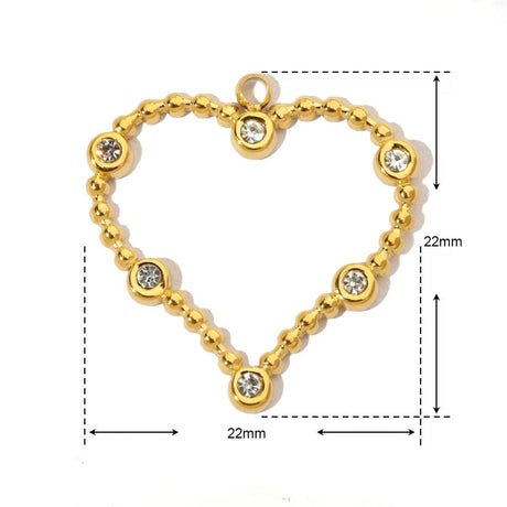 Vandfast Hjerte Vedhæng Med Klare Rhinsten - 18K Forgyldt (22x22mm) - Uniq Perler - 522469