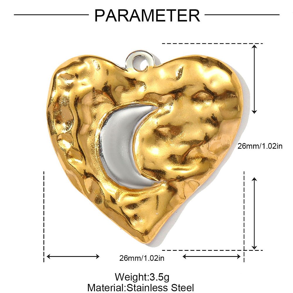 Vandfast Hjerte Vedhæng med Måne – 18K Forgyldt Stål (26x26mm) - Uniq Perler - 