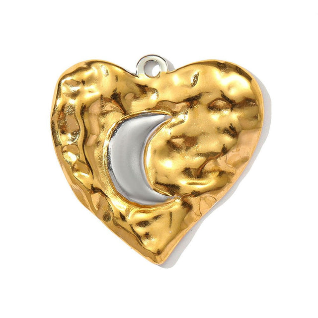 Vandfast Hjerte Vedhæng med Måne – 18K Forgyldt Stål (26x26mm) - Uniq Perler - 