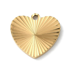 Water-resistant Heart Pendant With Pattern - Gold-plated Steel (18x17mm) - Uniq Perler - 115111