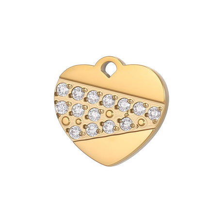 Vandfast Hjerte Vedhæng Med Rhinsten – 14K Forgyldt Stål (9x10mm) - Uniq Perler - 120669
