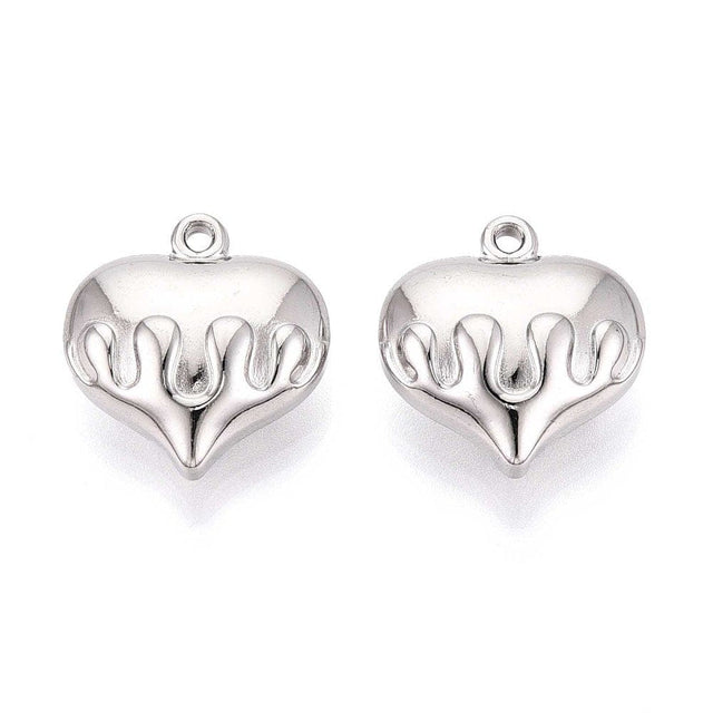 Vandfast Hjerte Vedhæng - Stål (21x20x9mm) 2 stk. - Uniq Perler - 116006