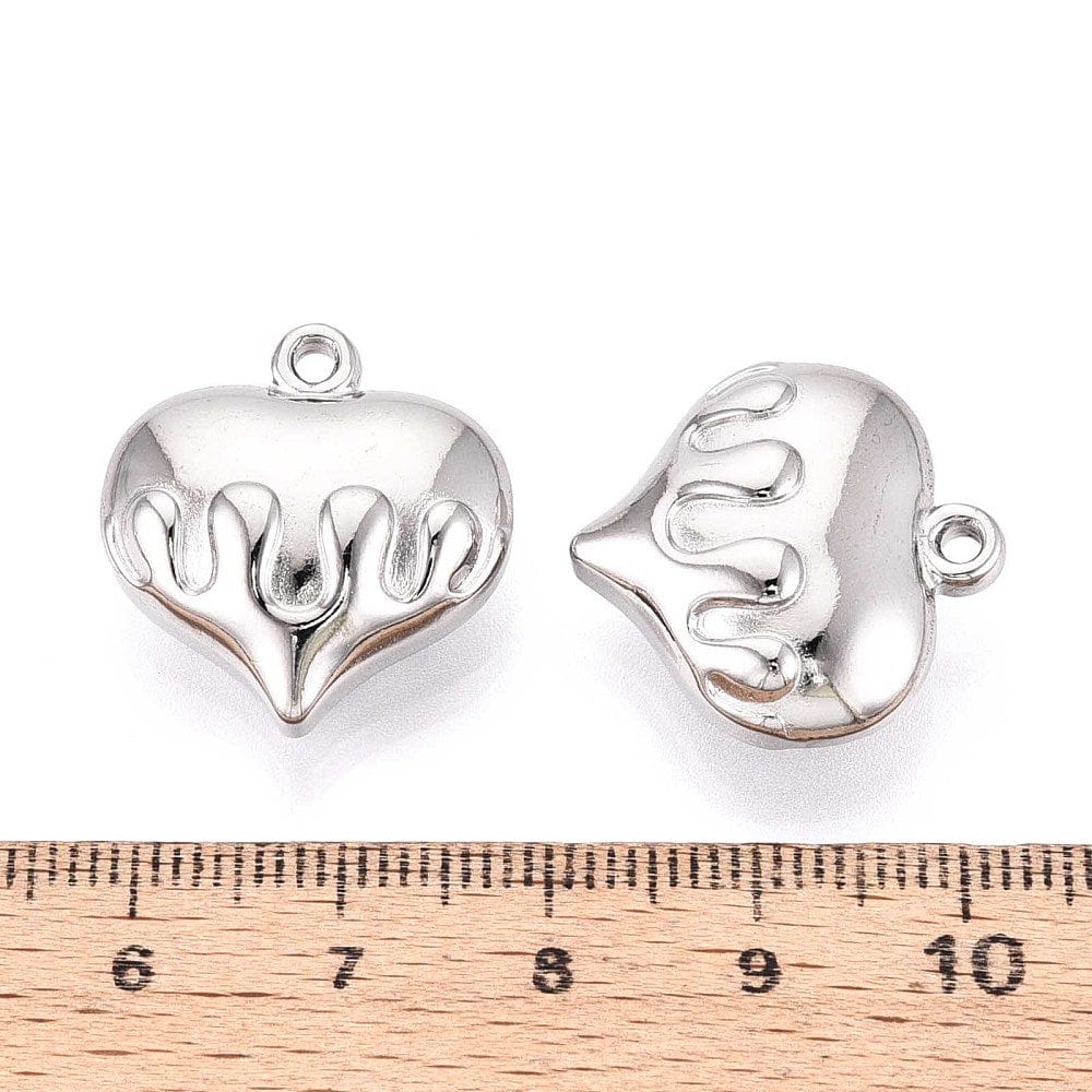 Vandfast Hjerte Vedhæng - Stål (21x20x9mm) 2 stk. - Uniq Perler - 116006