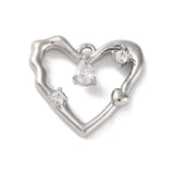 Vandfast Hjerteformet Vedhæng Med Zirkonia – Platinbelagt Messing (15,5x17mm) - Uniq Perler - 126157