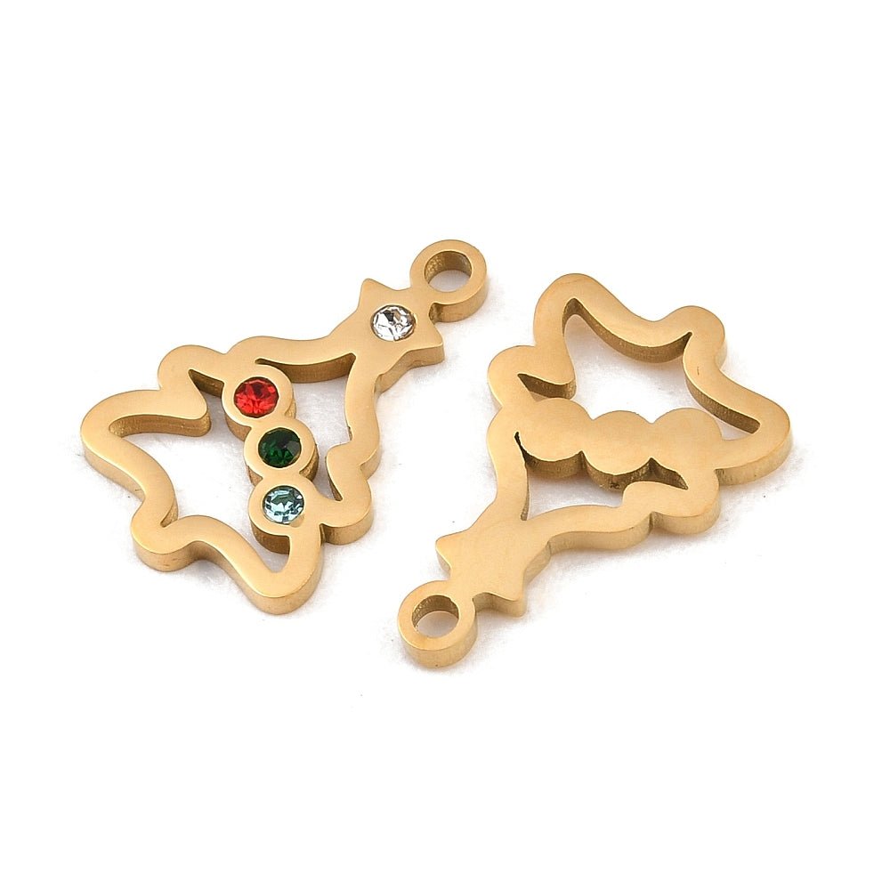Vandfast Juletræ Vedhæng Med Rhinsten – 18K Forgyldt Stål (17,5x11mm) - Uniq Perler - 126264