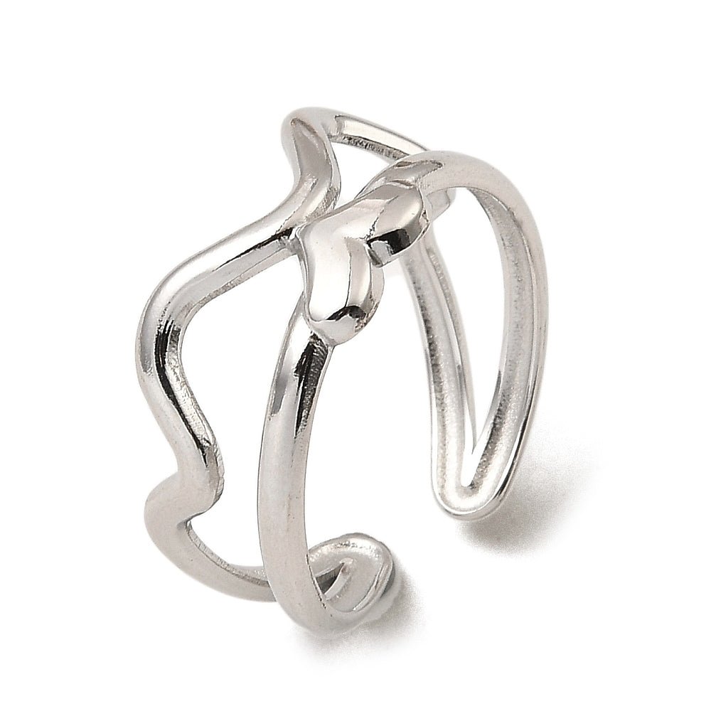 Vandfast Justerbar Ring Med Hjerte – Rustfrit Stål (17mm) - Uniq Perler - 