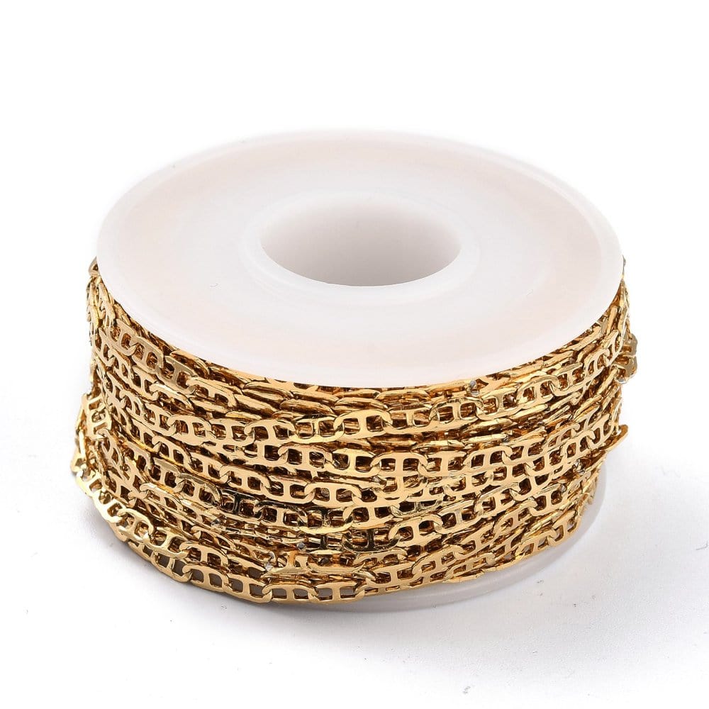 Vandfast Kæde – Forgyldt Stål (3x6x0,5mm) - Uniq Perler - 115330