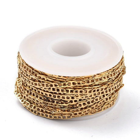 Vandfast Kæde – Forgyldt Stål (3x6x0,5mm) - Uniq Perler - 115330