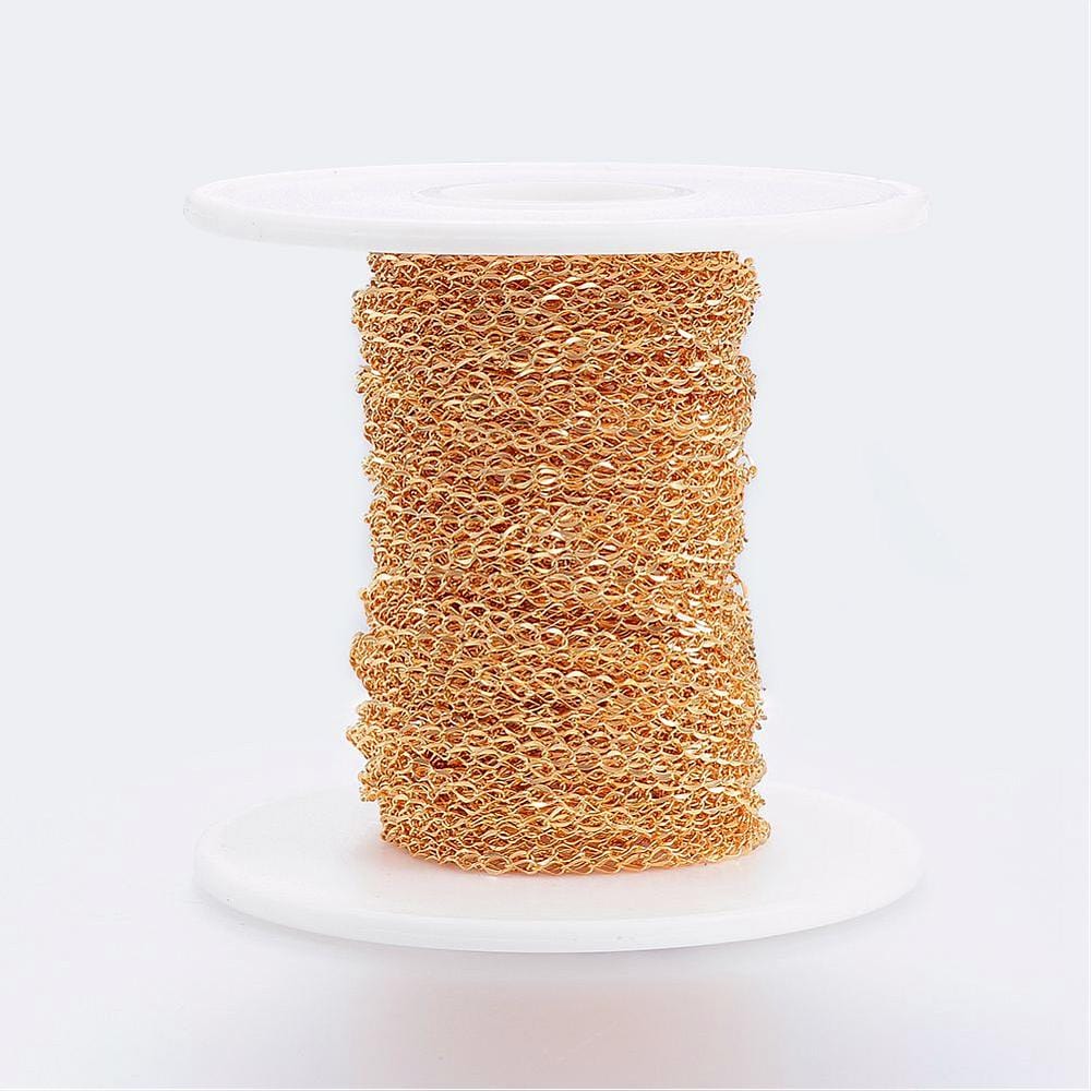 Vandfast Kæde, Forgyldt Stål, 4x2x1mm, 1m - Uniq Perler - 113819