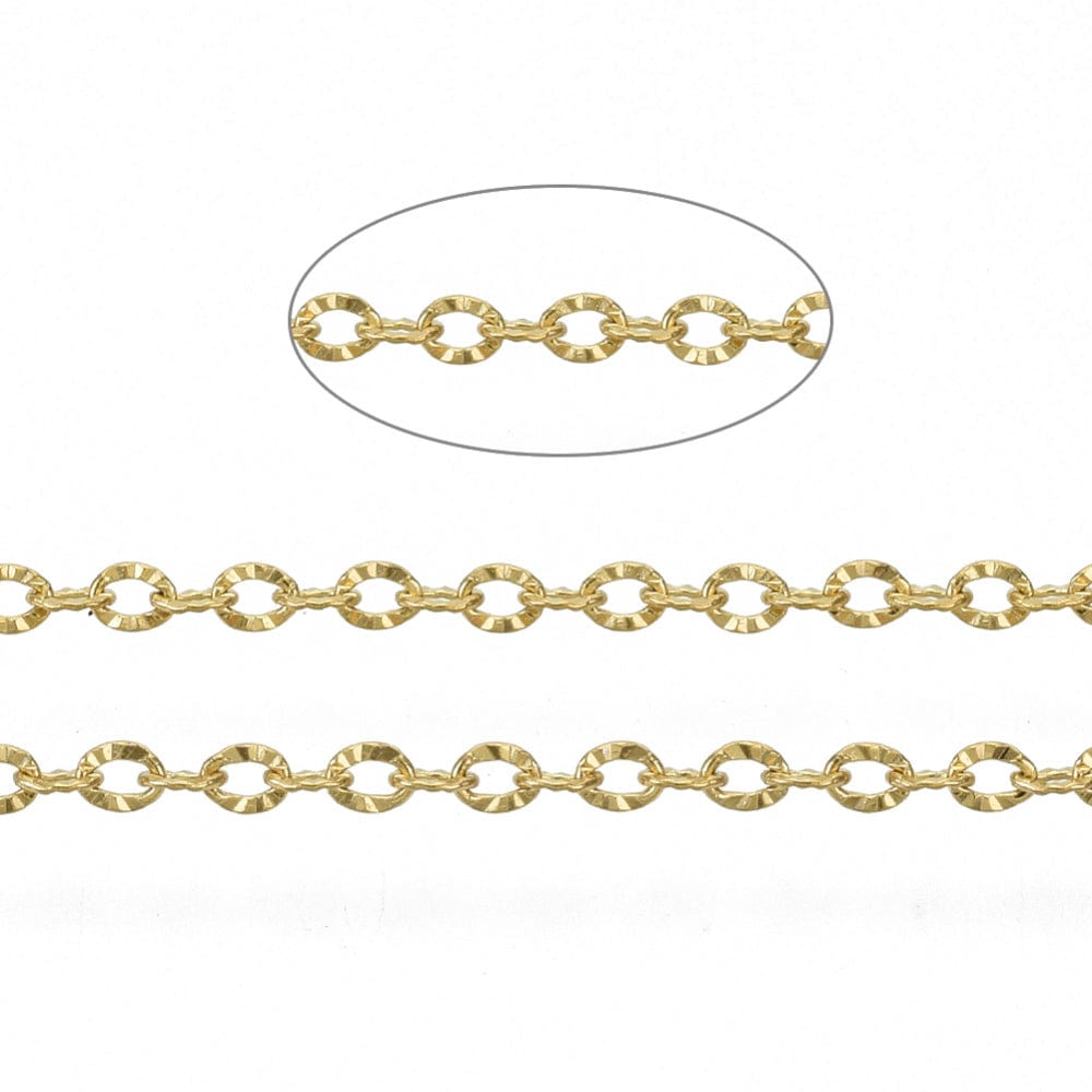 Vandfast Kæde – Forgyldt Stål, Ankerkæde (1.6x1.2x0.2mm) 1m - Uniq Perler - 
