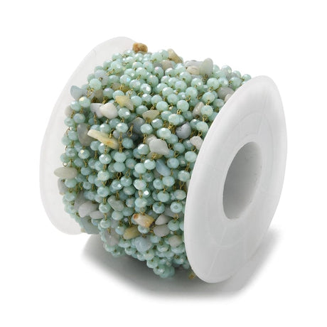 Vandfast Kæde Med Amazonit Natursten, 18K Forgyldt Stål, 1m - Uniq Perler - 114658