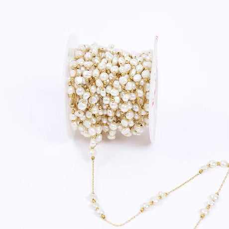 Vandfast Kæde Med Ferskvandsperler, 18K Forgyldt Stål, (1m) - Uniq Perler - 174722