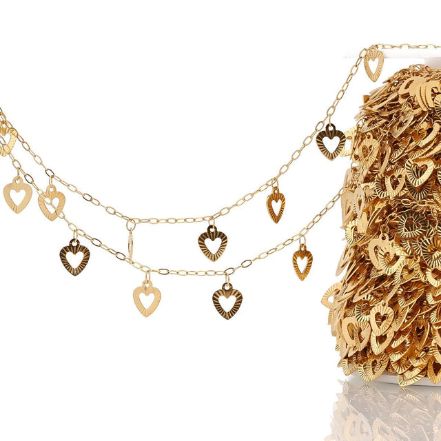 Vandfast Kæde Med Hjerte Vedhæng – 18K Forgyldt Stål (8,4mm) 1m - Uniq Perler - 117500