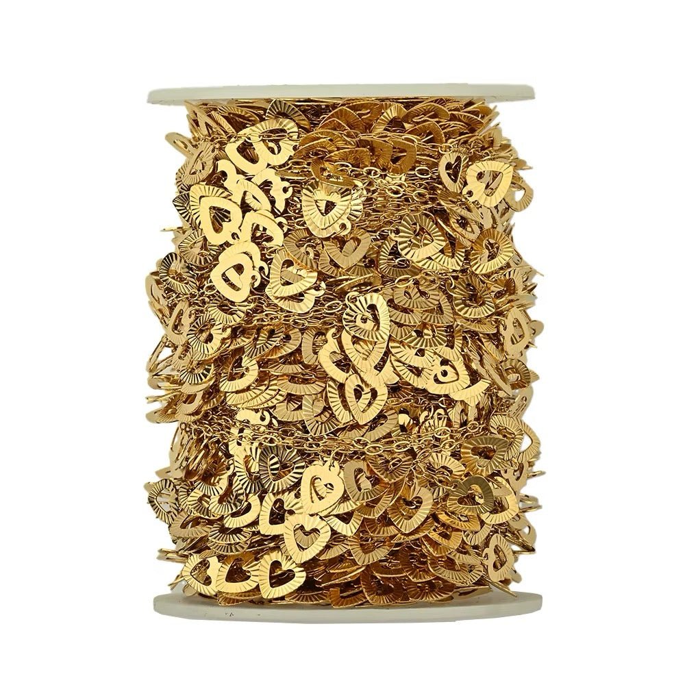 Vandfast Kæde Med Hjerte Vedhæng – 18K Forgyldt Stål (8,4mm) 1m - Uniq Perler - 117500