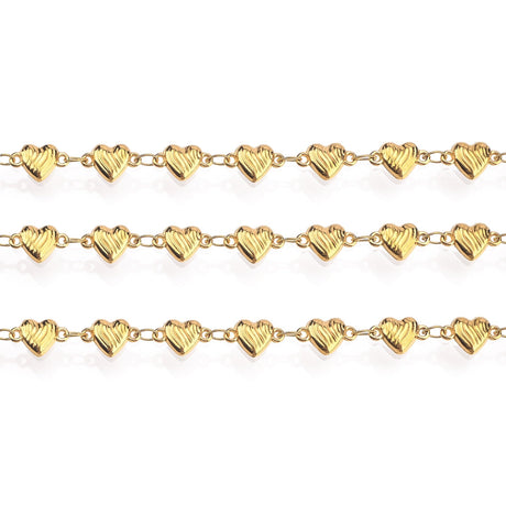 Vandfast Kæde Med Hjerteled – 18K Forgyldt Stål (6mm) 1m - Uniq Perler - 125309