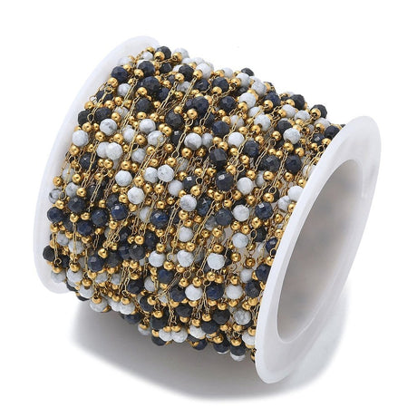 Vandfast Kæde Med Howlit og Lapis Lazuli Natursten, 18K Forgyldt Stål, 1m - Uniq Perler - 114095