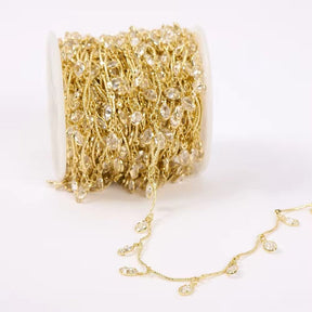 Water-resistant Chain With Clear Zirconia Stones, Gold-plated, 1m - Uniq Perler - 112505