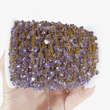 Vandfast Kæde Med Lilla Zirkonia Vedhæng, Forgyldt Stål, 1m - Uniq Perler - 112684