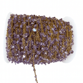 Water-resistant Chain With Purple Zirconia Pendant, Gold-plated Steel, 1m - Uniq Perler - 112684