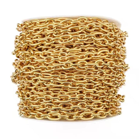 Vandfast Kæde Med Mønster, 18K Forgyldt Stål, (1,2x5,3x10mm, 1meter) - Uniq Perler - 6662219