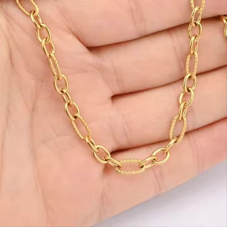 Vandfast Kæde Med Mønster, 18K Forgyldt Stål, (1,2x5,3x10mm, 1meter) - Uniq Perler - 6662219