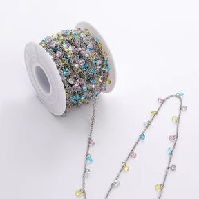 Wasserdichte Kette mit mehrfarbigem Zirkonia, Stahl, (1m) - Uniq Perler - 112164