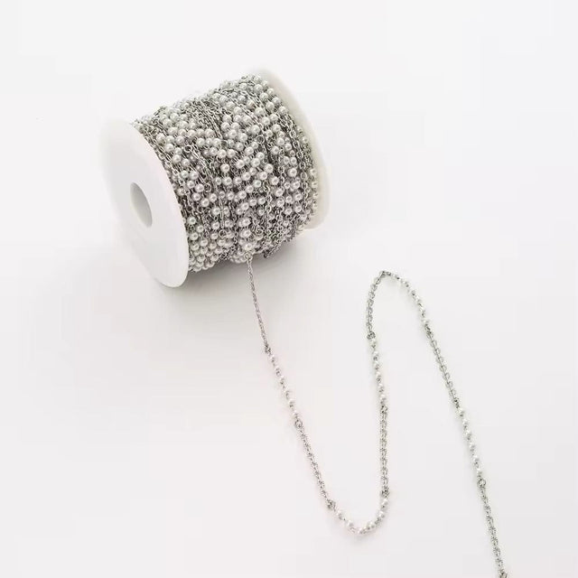 Vandfast Kæde Med Perler, Stål, (1m) - Uniq Perler - 112652