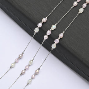 Water-resistant Chain With Pink Glass Beads, (1m) - Uniq Perler - 114043