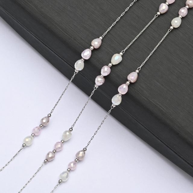 Vandfast Kæde Med Rosa Glasperler, (1m) - Uniq Perler - 114043