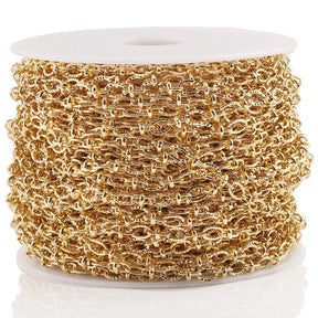 Water-resistant Chain With Texture, Gold-plated Steel, 4.3x6mm, 1m - Uniq Perler - 126668