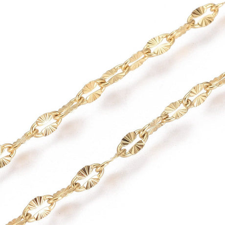 Vandfast Kæde – Oval, Forgyldt Stål (4x2x0,5mm), Pr. meter - Uniq Perler - 115203