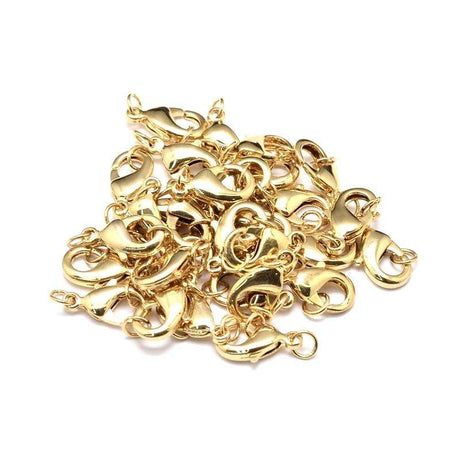 Vandfast Karabin Lås Inkl. Øsken - Forgyldt (10x6x3mm) 10 Stk - Uniq Perler - 111853