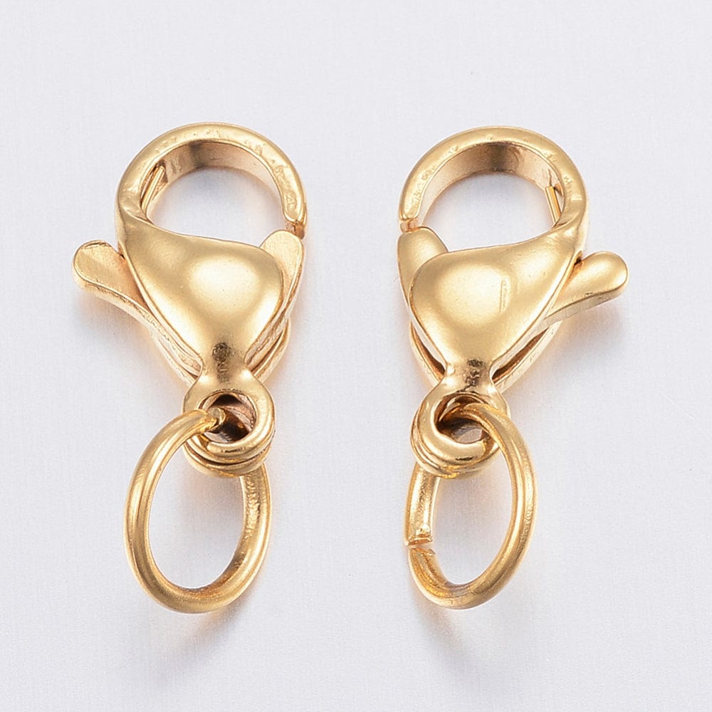 Vandfast Karabinlås Med Øsken - 18K Forgyldt Stål (10x7mm, 10 Stk) - Uniq Perler - 0000003526