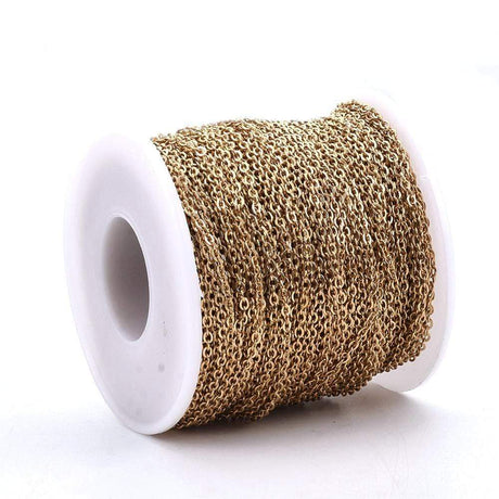 Vandfast Klassisk Kæde – Rustfrit Stål, 18K Forgyldt (3x2x0,5mm) 50m - Uniq Perler - 111443