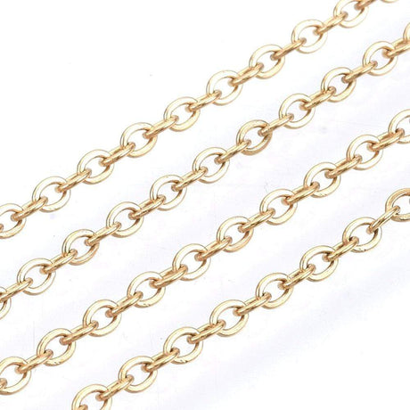 Vandfast Klassisk Kæde – Rustfrit Stål, 18K Forgyldt (3x2x0,5mm) 50m - Uniq Perler - 111443