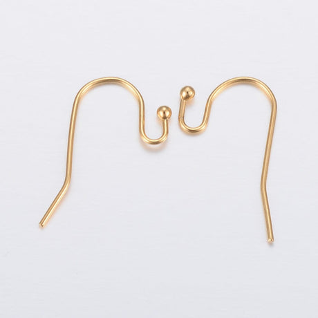 Vandfast Klassisk Ørekroge, Forgyldt Stål, 21x12mm, (5 par) - Uniq Perler - 113516