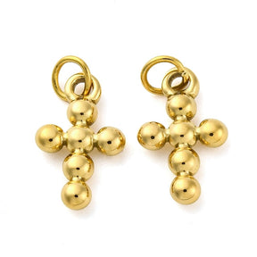 Water-resistant Cross Pendant, 18K Gold-plated Steel, 12.5x7.5mm - Uniq Perler - 691810