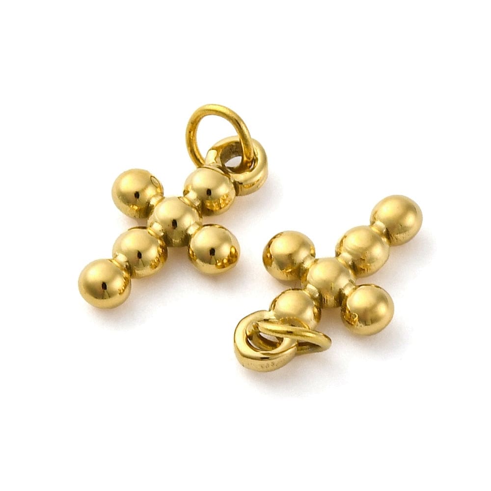 Vandfast Kors Vedhæng, 18K Forgyldt Stål, 12,5x7,5mm - Uniq Perler - 691810