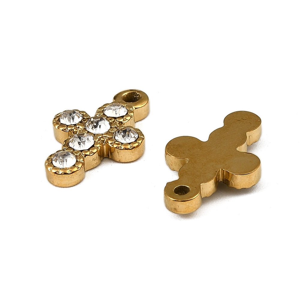 Vandfast Kors Vedhæng med Zirkonia – 18K Forgyldt Stål (15.5mm) - Uniq Perler - 122168