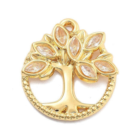 Vandfast Livets Træ Vedhæng Med Rhinsten - Forgyldt Stål (20x22mm) - Uniq Perler - 114777