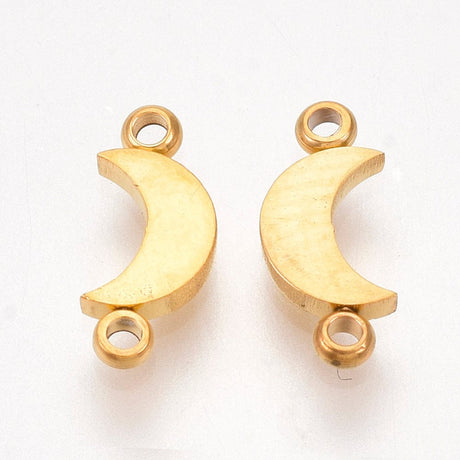 Vandfast Måne Mellemled, 18K Forgyldt Stål, (9,5x4mm), 4 stk. - Uniq Perler - 113519