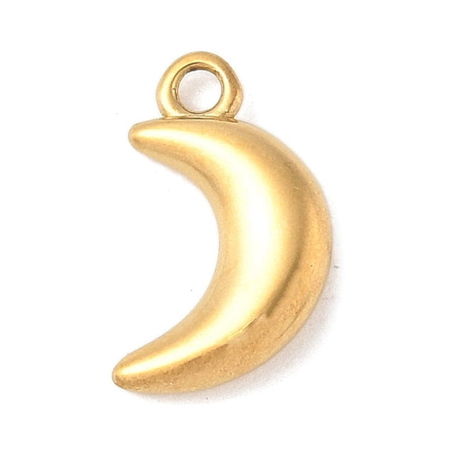 Vandfast Måne Vedhæng - 14K Forgyldt Stål (10x6mm, 2 stk) - Uniq Perler - 114798