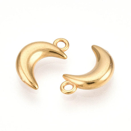 Vandfast Måne Vedhæng - 18K Forgyldt Stål (10,5x6,5mm) - Uniq Perler - 114997