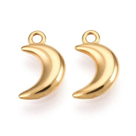 Vandfast Måne Vedhæng - 18K Forgyldt Stål (10,5x6,5mm) - Uniq Perler - 114997