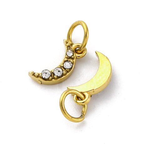 Vandfast Måne Vedhæng Med Rhinsten - Forgyldt Stål (7,5x3,5mm) - Uniq Perler - 114835