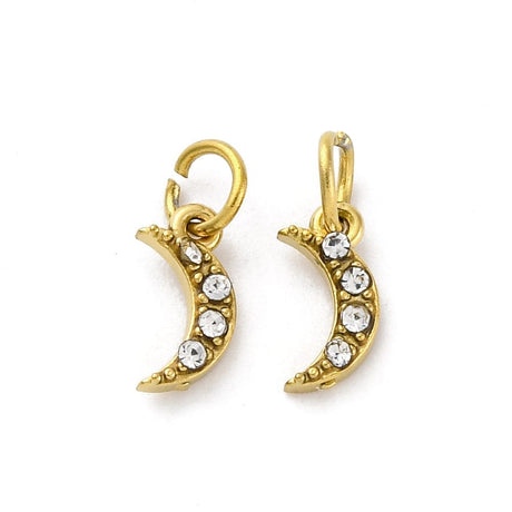 Vandfast Måne Vedhæng Med Rhinsten - Forgyldt Stål (7,5x3,5mm) - Uniq Perler - 114835